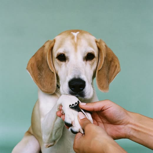 A dog's paw held for a nail trim